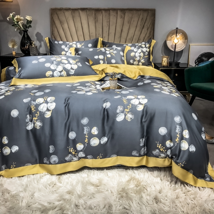 91家纺网 家纺一手货源 找家纺 朵美 2021新款60天丝印花四件套 仲夏雨夜