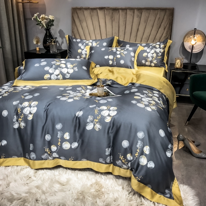 91家纺网 家纺一手货源 找家纺 朵美 2021新款60天丝印花四件套 仲夏雨夜