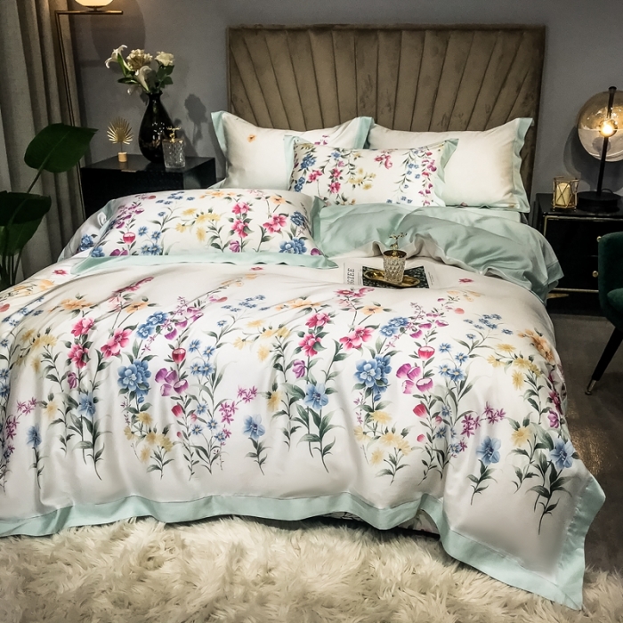 91家纺网 家纺一手货源 找家纺 朵美 2021新款60天丝数码印花夏被四件套 岸芷汀兰