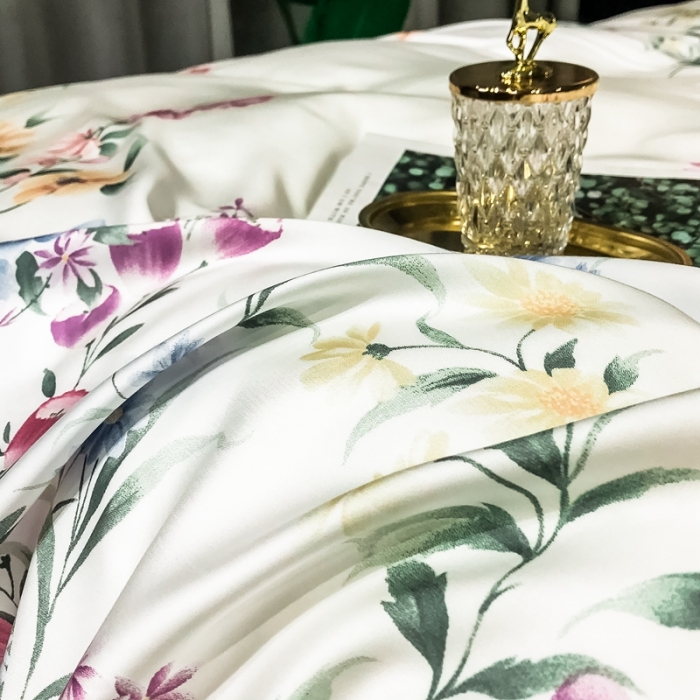 91家纺网 家纺一手货源 找家纺 朵美 2021新款60天丝数码印花夏被四件套 岸芷汀兰