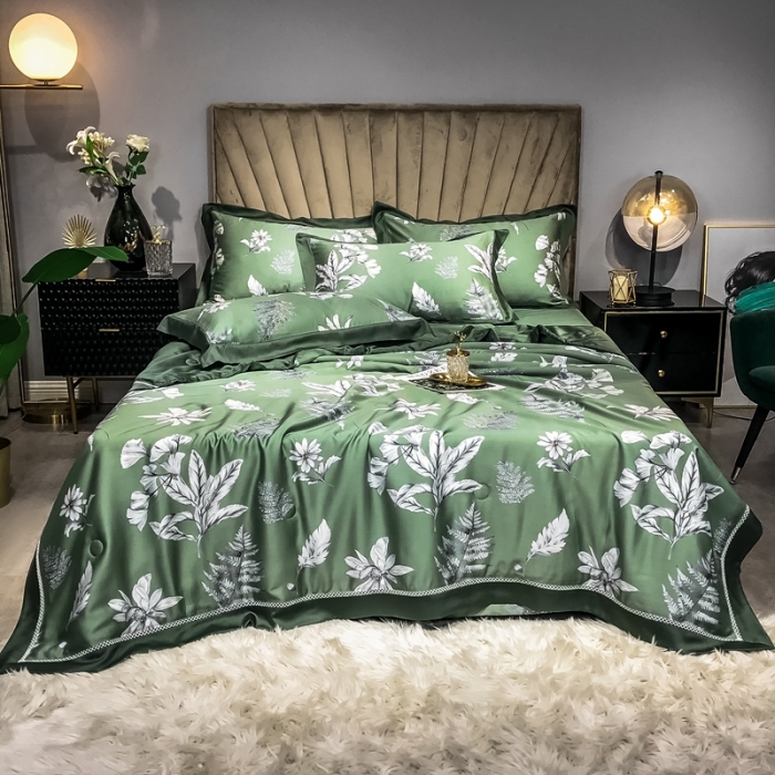 91家纺网 家纺一手货源 找家纺 朵美 2021新款60天丝数码印花夏被四件套 归田园