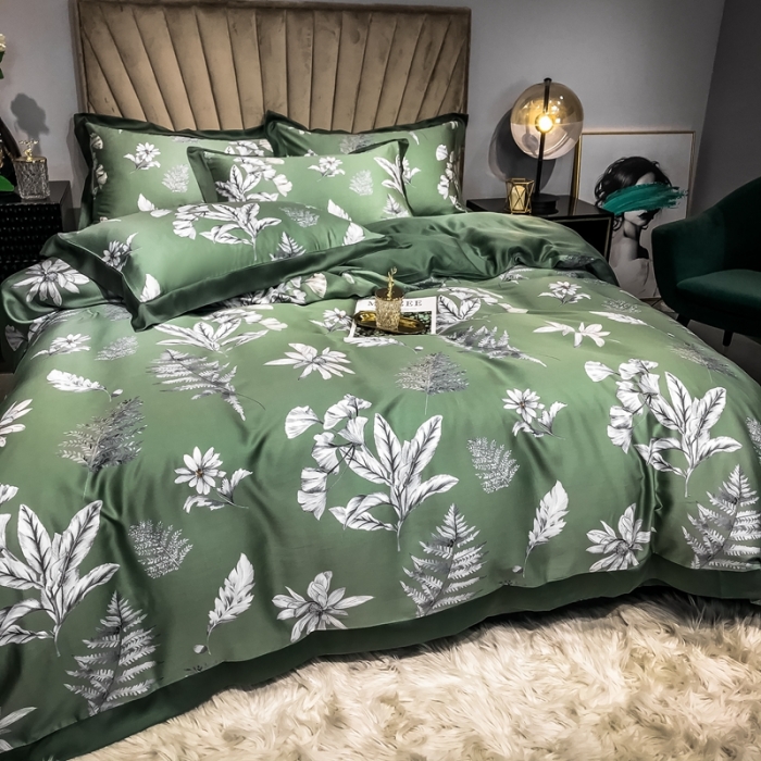 91家纺网 家纺一手货源 找家纺 朵美 2021新款60天丝数码印花夏被四件套 归田园