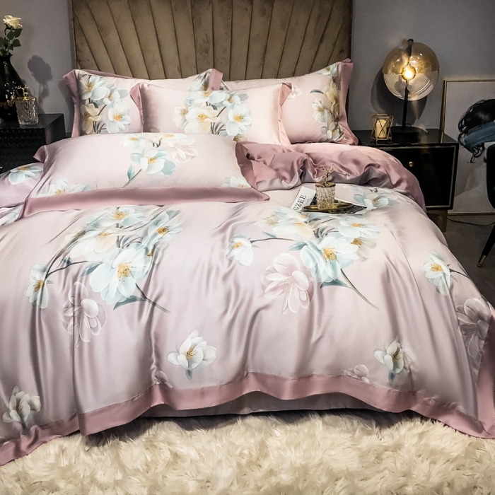 91家纺网 家纺一手货源 找家纺 朵美 2021新款60天丝数码印花夏被四件套 花颜