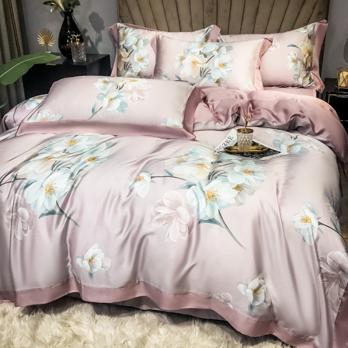 91家纺网 家纺一手货源 找家纺 朵美 2021新款60天丝数码印花夏被四件套 花颜