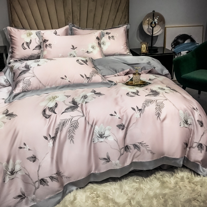 91家纺网 家纺一手货源 找家纺 朵美 2021新款60天丝数码印花夏被四件套 郊游咖