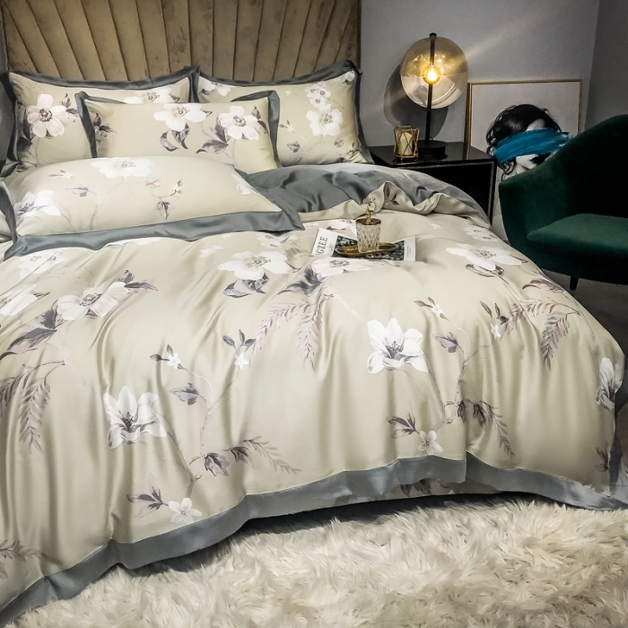 91家纺网 家纺一手货源 找家纺 朵美 2021新款60天丝数码印花夏被四件套 郊游绿