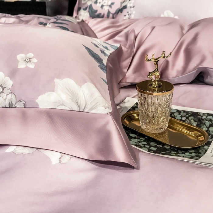 91家纺网 家纺一手货源 找家纺 朵美 2021新款60天丝数码印花夏被四件套 慕恋粉