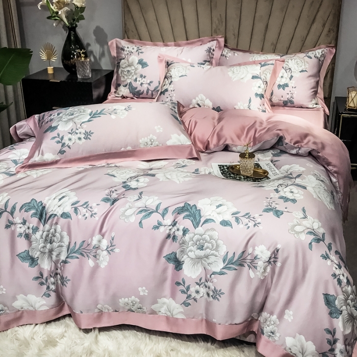 91家纺网 家纺一手货源 找家纺 朵美 2021新款60天丝数码印花夏被四件套 慕恋粉