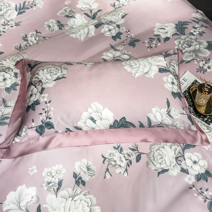 91家纺网 家纺一手货源 找家纺 朵美 2021新款60天丝数码印花夏被四件套 慕恋粉