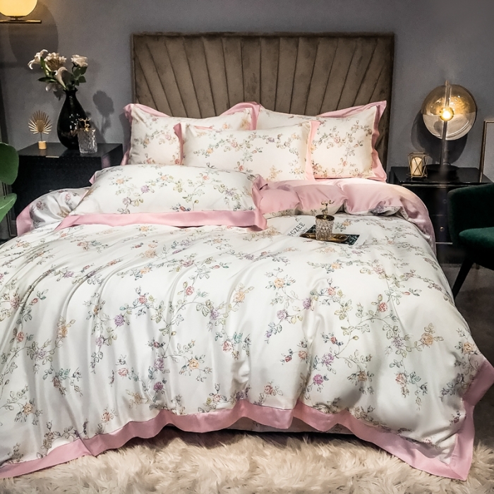 91家纺网 家纺一手货源 找家纺 朵美 2021新款60天丝数码印花夏被四件套 清浅