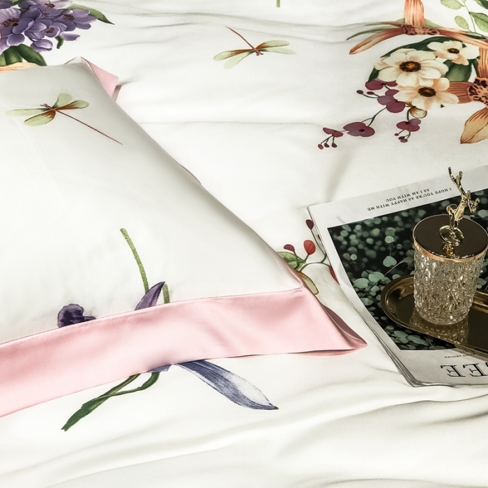 91家纺网 家纺一手货源 找家纺 朵美 2021新款60天丝数码印花夏被四件套 清新百合