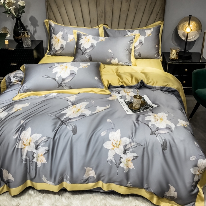 91家纺网 家纺一手货源 找家纺 朵美 2021新款60天丝数码印花夏被四件套 温妮灰