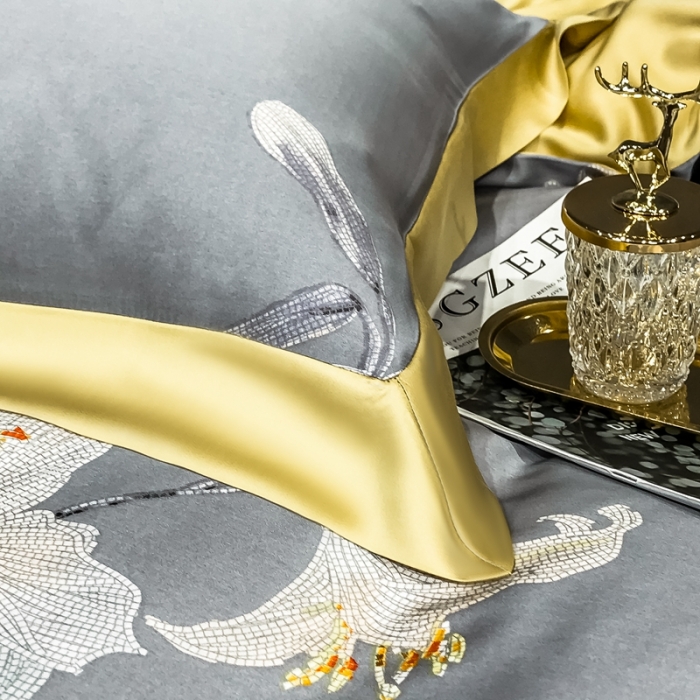 91家纺网 家纺一手货源 找家纺 朵美 2021新款60天丝数码印花夏被四件套 温妮灰