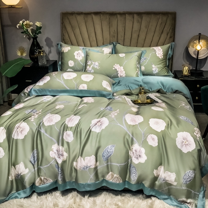 91家纺网 家纺一手货源 找家纺 朵美 2021新款60天丝数码印花夏被四件套 摇曳