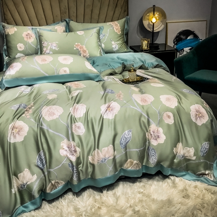 91家纺网 家纺一手货源 找家纺 朵美 2021新款60天丝数码印花夏被四件套 摇曳