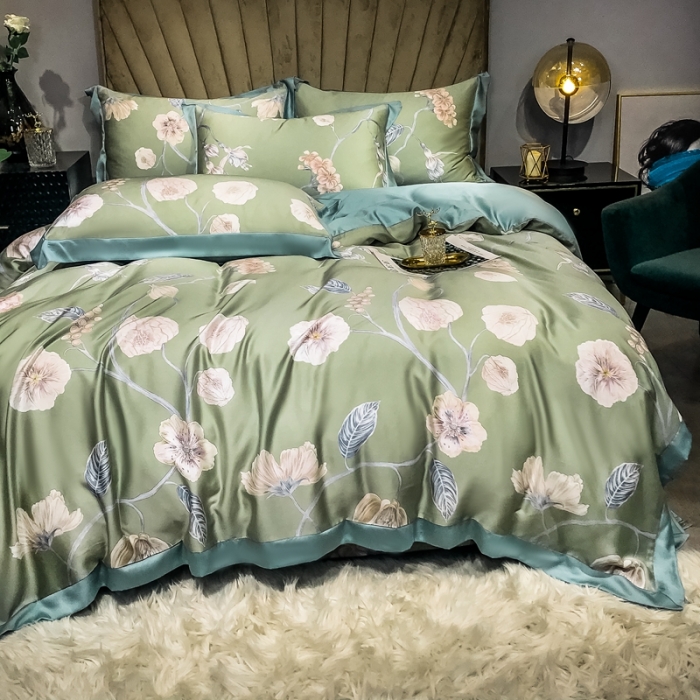 91家纺网 家纺一手货源 找家纺 朵美 2021新款60天丝数码印花夏被四件套 摇曳