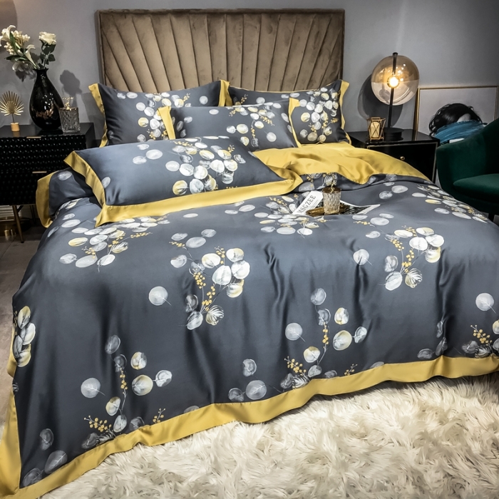 91家纺网 家纺一手货源 找家纺 朵美 2021新款60天丝数码印花夏被四件套 仲夏雨夜