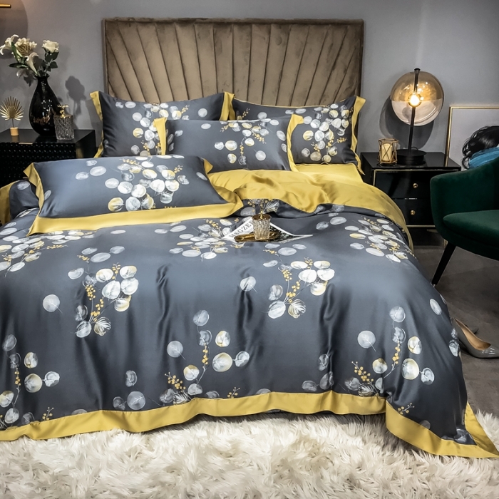 91家纺网 家纺一手货源 找家纺 朵美 2021新款60天丝数码印花夏被四件套 仲夏雨夜