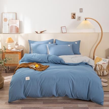91家纺网 家纺一手货源 找家纺 优宜家 2023新款磨毛双拼四件套牛仔蓝+浅灰