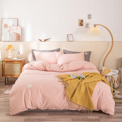 91家纺网 家纺一手货源 找家纺 优宜家 2023新款磨毛双拼四件套 浅粉