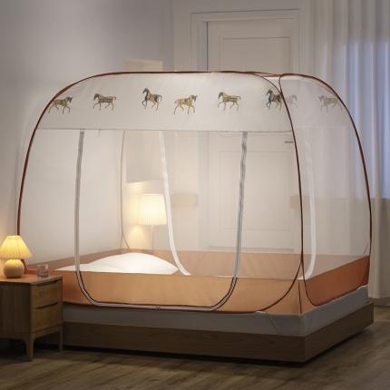 91家纺网 家纺一手货源 找家纺 免安装坐床蚊帐U型拉链宽顶魔术蚊帐儿童防摔防蚊加高蒙古包 宝马-橙