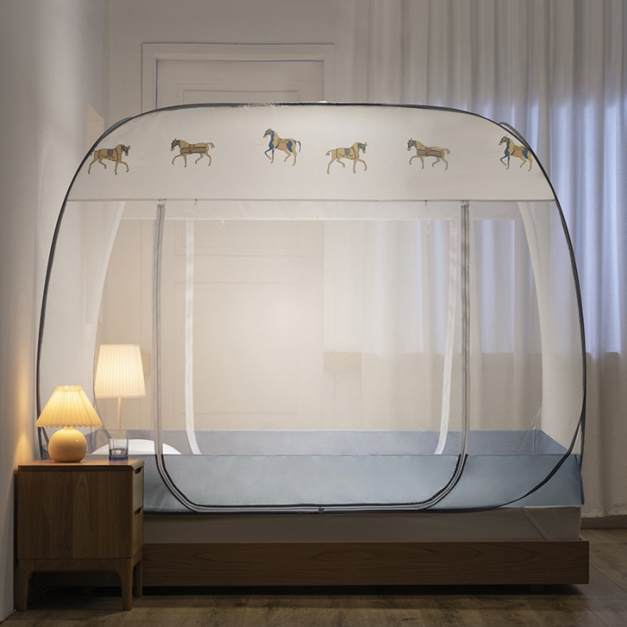 91家纺网 家纺一手货源 找家纺 免安装坐床蚊帐U型拉链宽顶魔术蚊帐儿童防摔防蚊加高蒙古包 宝马-灰