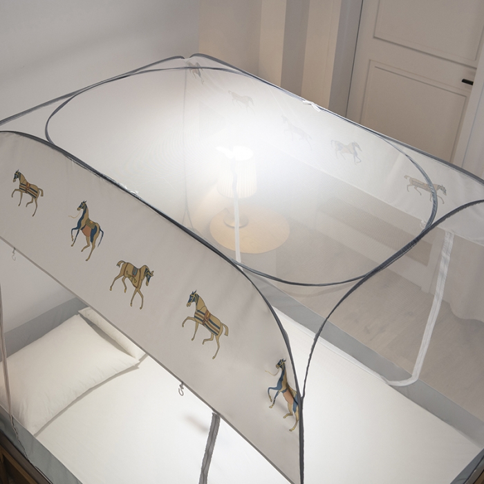 91家纺网 家纺一手货源 找家纺 免安装坐床蚊帐U型拉链宽顶魔术蚊帐儿童防摔防蚊加高蒙古包 宝马-灰