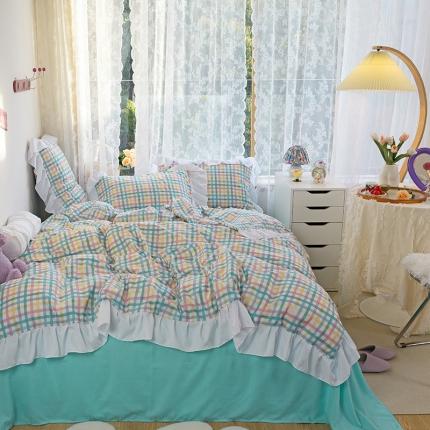 91家纺网 家纺一手货源 找家纺 花伞 2021新款韩版小清新格子碎花锦棉四件套 冰激凌格