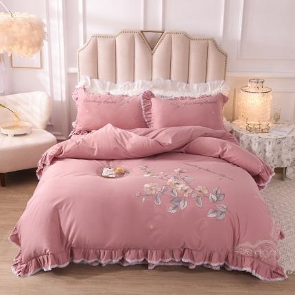 91家纺网 家纺一手货源 找家纺 迪欧芙2021纯棉喷气13372公主风素锦系列四件套豆沙色