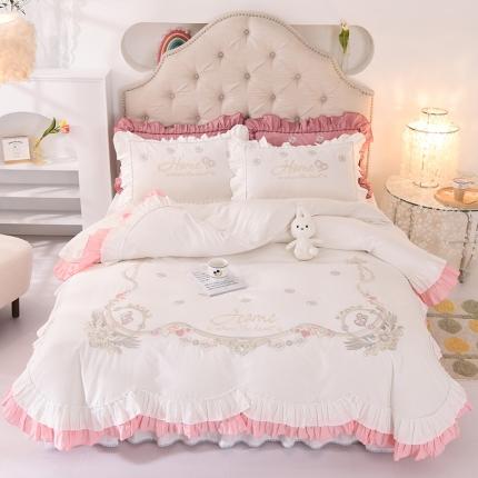 91家纺网 家纺一手货源 找家纺 迪欧芙 2023新款纯棉喷气13372公主风甜蜜爱恋系列四件套白色