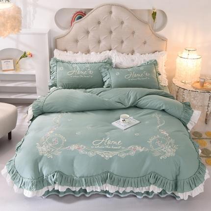 91家纺网 家纺一手货源 找家纺 迪欧芙 2023新款纯棉喷气13372公主风甜蜜爱恋系列四件套绿色