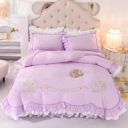 91家纺网 家纺一手货源 找家纺 迪欧芙 2023新款纯棉喷气13372公主风甜蜜爱恋系列四件套紫色
