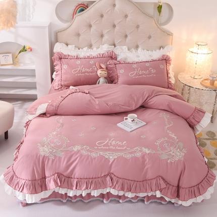 迪欧芙21纯棉喷气13372公主风甜蜜爱恋系列四件套豆沙色