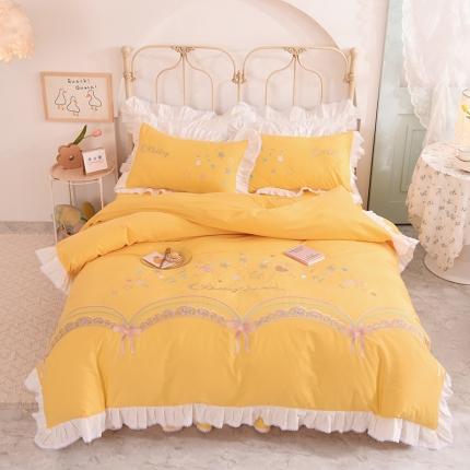 91家纺网 家纺一手货源 找家纺 迪欧芙 2023新款纯棉全棉喷气13372公主风星月系列四件套黄色