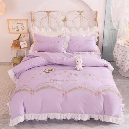 91家纺网 家纺一手货源 找家纺 迪欧芙 2023新款纯棉全棉喷气13372公主风星月系列四件套紫色