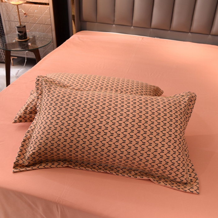 91家纺网 家纺一手货源 找家纺 绒世界 2021新款水洗棉印花千鸟格四件套 稻草黄