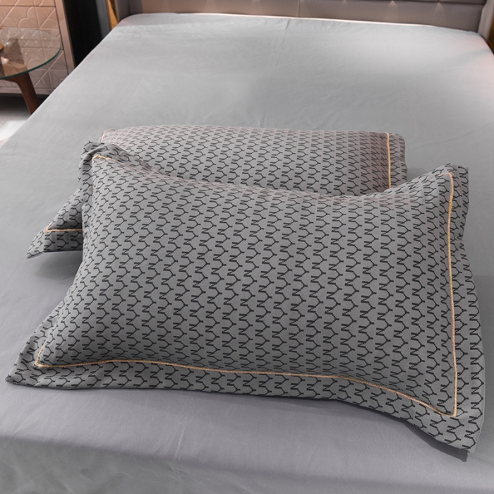 91家纺网 家纺一手货源 找家纺 绒世界 2021新款水洗棉印花千鸟格四件套 高级灰