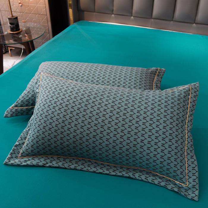 91家纺网 家纺一手货源 找家纺 绒世界 2021新款水洗棉印花千鸟格四件套 孔雀蓝