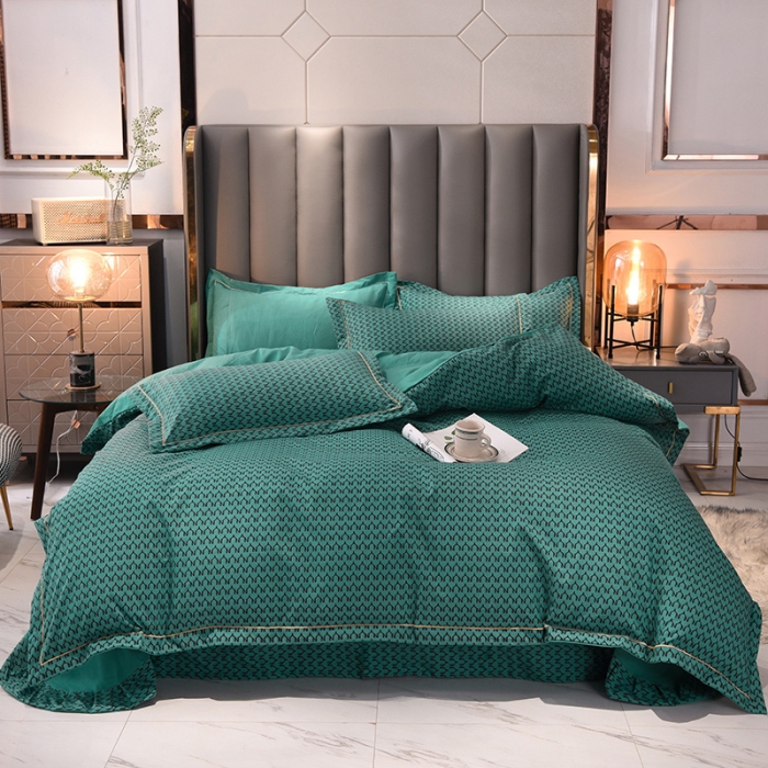 91家纺网 家纺一手货源 找家纺 绒世界 2021新款水洗棉印花千鸟格四件套 松石绿