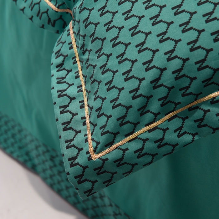 91家纺网 家纺一手货源 找家纺 绒世界 2021新款水洗棉印花千鸟格四件套 松石绿