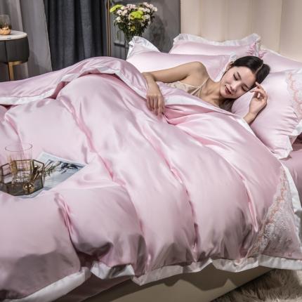 91家纺网 家纺一手货源 找家纺 绒世界 2021新款水洗真丝公主四件套 粉红色