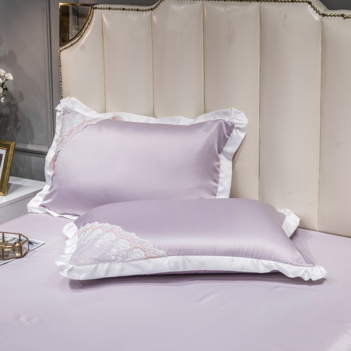 91家纺网 家纺一手货源 找家纺 绒世界 2021新款水洗真丝公主四件套 典雅紫