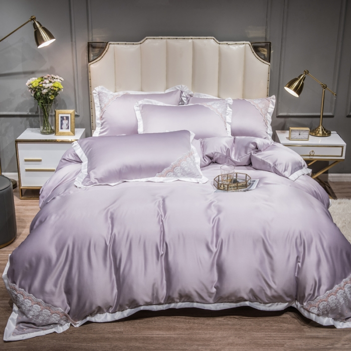 91家纺网 家纺一手货源 找家纺 绒世界 2021新款水洗真丝公主四件套 典雅紫