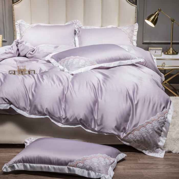 91家纺网 家纺一手货源 找家纺 绒世界 2021新款水洗真丝公主四件套 典雅紫