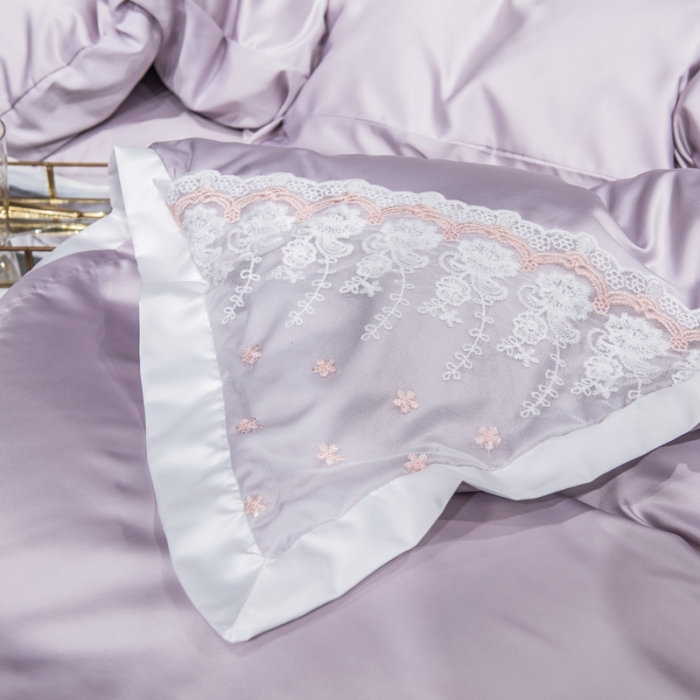 91家纺网 家纺一手货源 找家纺 绒世界 2021新款水洗真丝公主四件套 典雅紫