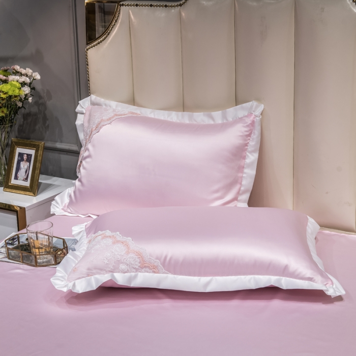 91家纺网 家纺一手货源 找家纺 绒世界 2021新款水洗真丝公主四件套 粉红色