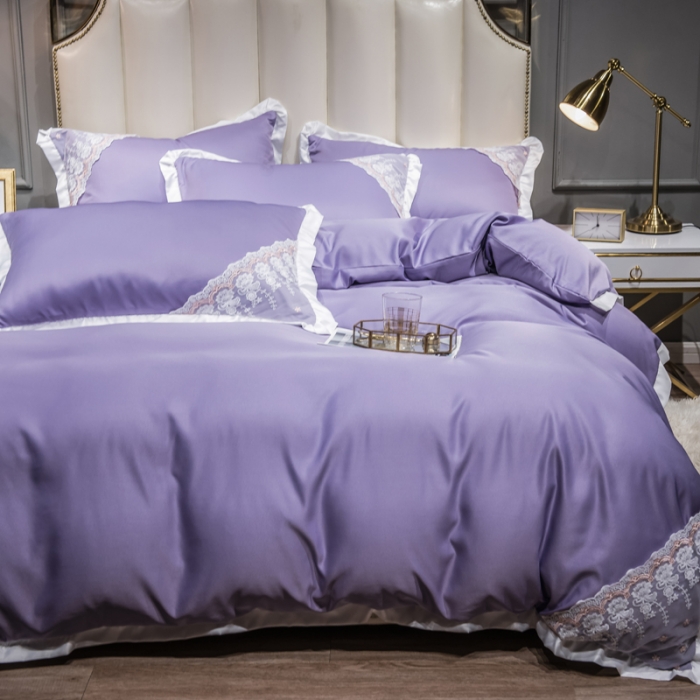 91家纺网 家纺一手货源 找家纺 绒世界 2021新款水洗真丝公主四件套 高贵紫