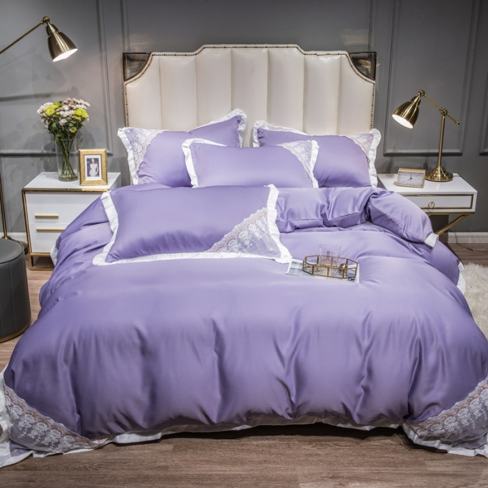 91家纺网 家纺一手货源 找家纺 绒世界 2021新款水洗真丝公主四件套 高贵紫