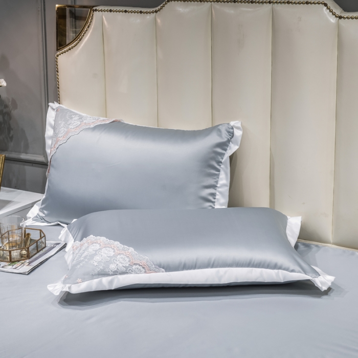 91家纺网 家纺一手货源 找家纺 绒世界 2021新款水洗真丝公主四件套 高级灰