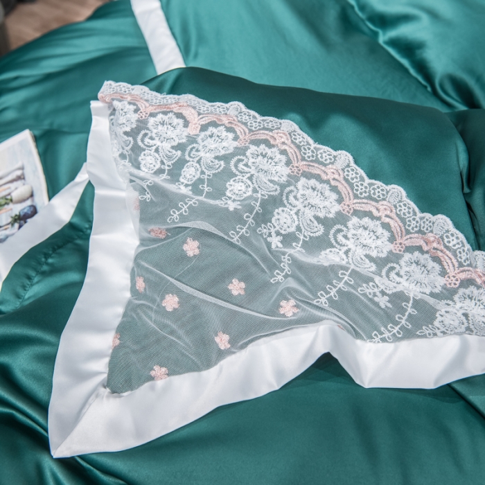 91家纺网 家纺一手货源 找家纺 绒世界 2021新款水洗真丝公主四件套 孔雀绿